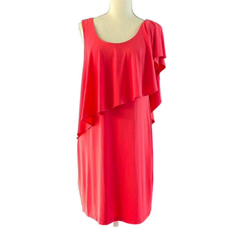 London Times Coral Ruffle Cape Drape Dress 10